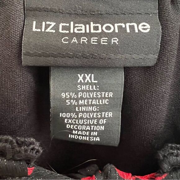 LIZ CLAIBORNE Career Size XXL Red Black Metallic 3/4 Sleeve top Lined EUC - Picture 3 of 12